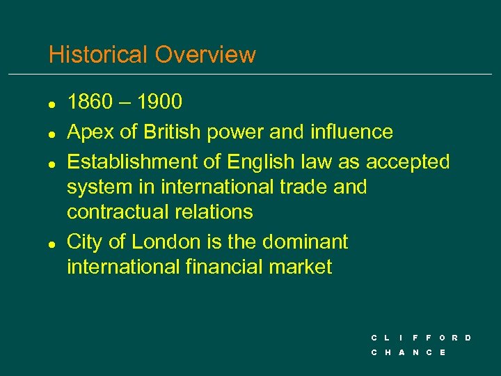 Historical Overview l l 1860 – 1900 Apex of British power and influence Establishment