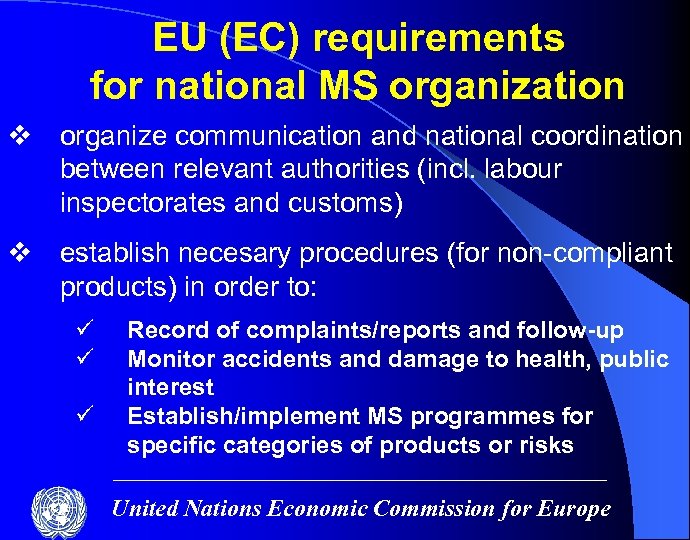 EU (EC) requirements for national MS organization v organize communication and national coordination between