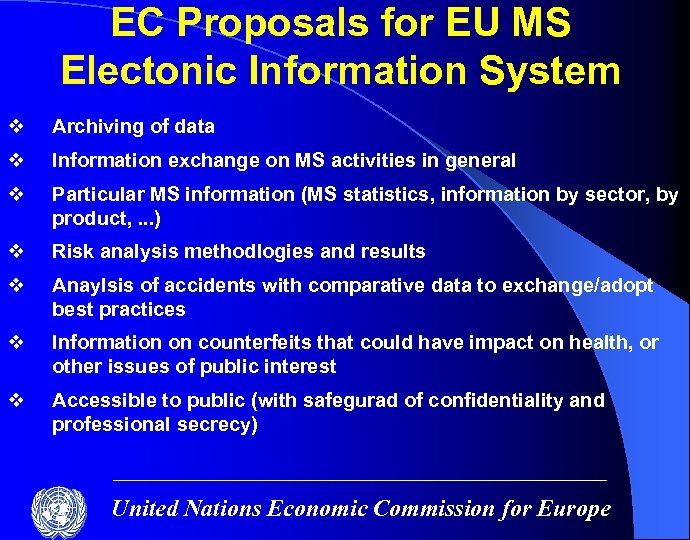 EC Proposals for EU MS Electonic Information System v Archiving of data v Information