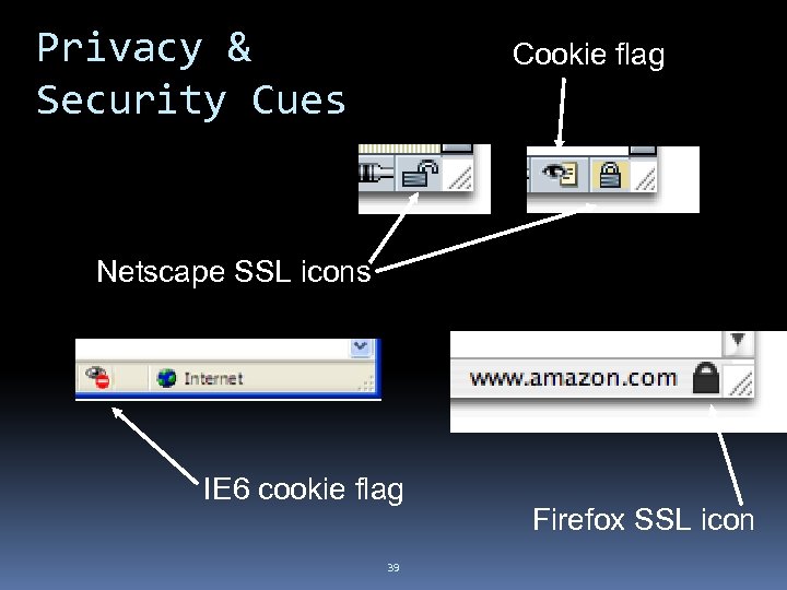 Privacy & Security Cues Cookie flag Netscape SSL icons IE 6 cookie flag 39
