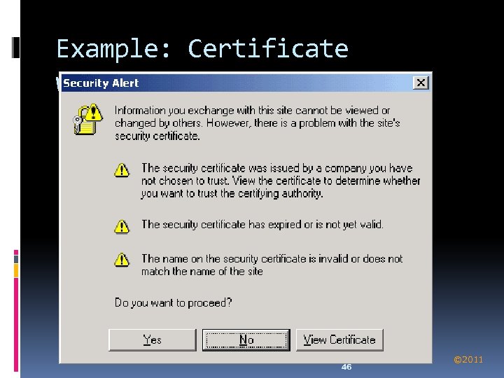 Example: Certificate warnings 46 © 2011 