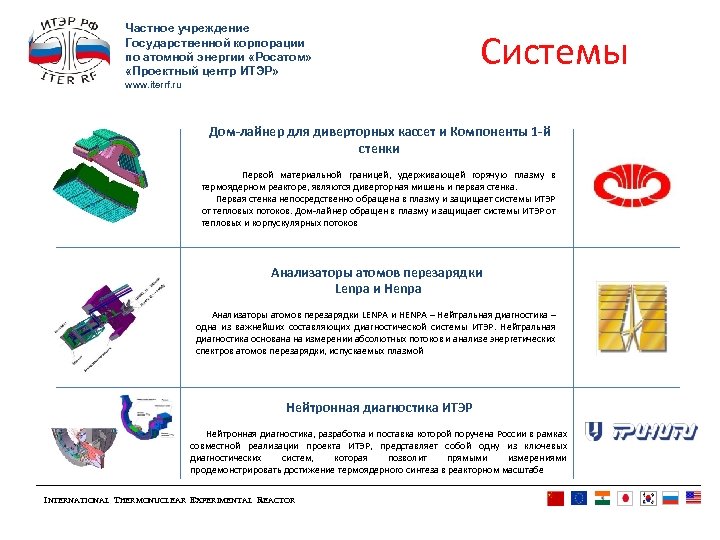 Частное учреждение Государственной корпорации по атомной энергии «Росатом» «Проектный центр ИТЭР» Системы www. iterrf.