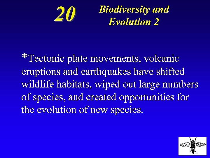 20 Biodiversity and Evolution 2 *Tectonic plate movements, volcanic eruptions and earthquakes have shifted