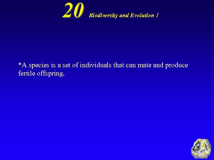 20 Biodiversity and Evolution 1 *A species is a set of individuals that can