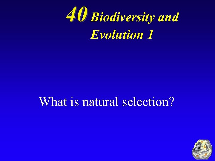 40 Biodiversity and Evolution 1 What is natural selection? 