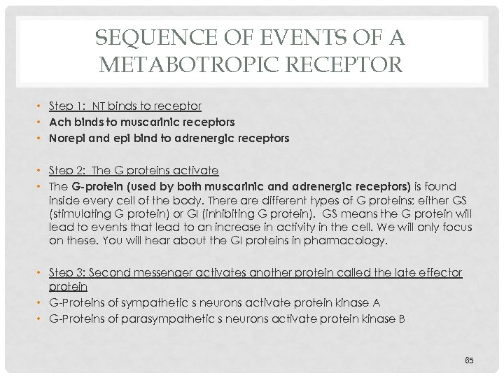 SEQUENCE OF EVENTS OF A METABOTROPIC RECEPTOR • Step 1: NT binds to receptor