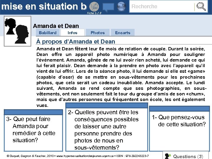 mise en situation b Recherche Fiche 5. 2 B Amanda et Dean Babillard Infos