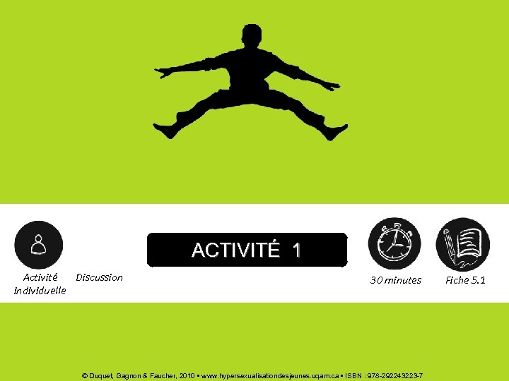 ACTIVITÉ 1 Activité Discussion individuelle 30 minutes © Duquet, Gagnon & Faucher, 2010 www.