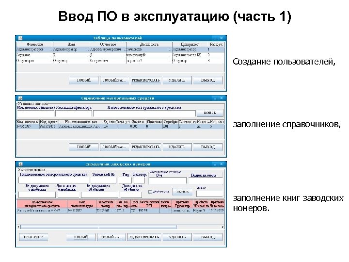 Ввод ПО в эксплуатацию (часть 1) Создание пользователей, заполнение справочников, заполнение книг заводских номеров.