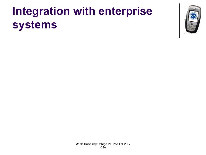 Integration with enterprise systems Molde University College INF 245 Fall 2007 OBø 