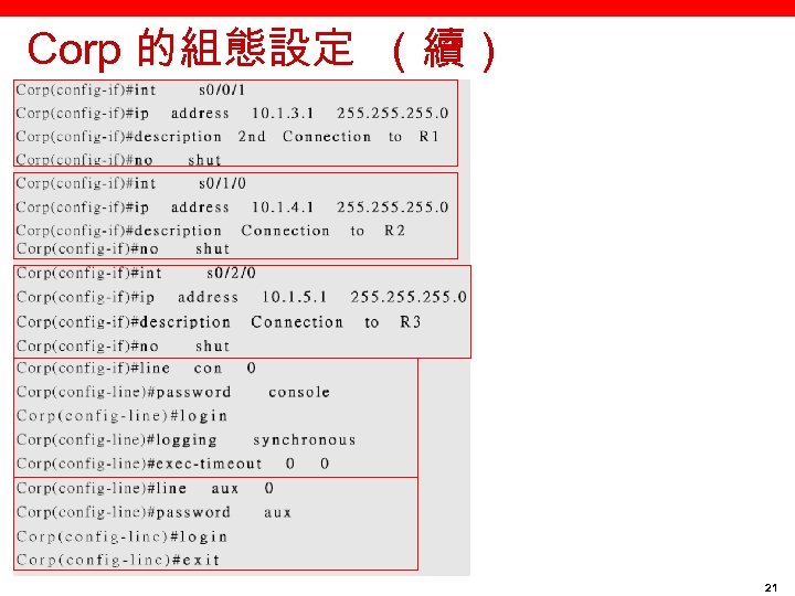 Corp 的組態設定 （續） 21 