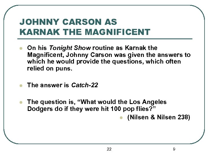 JOHNNY CARSON AS KARNAK THE MAGNIFICENT l On his Tonight Show routine as Karnak