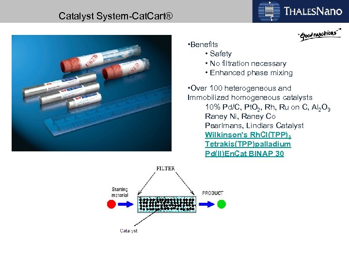 Catalyst System-Cat. Cart® • Benefits • Safety • No filtration necessary • Enhanced phase