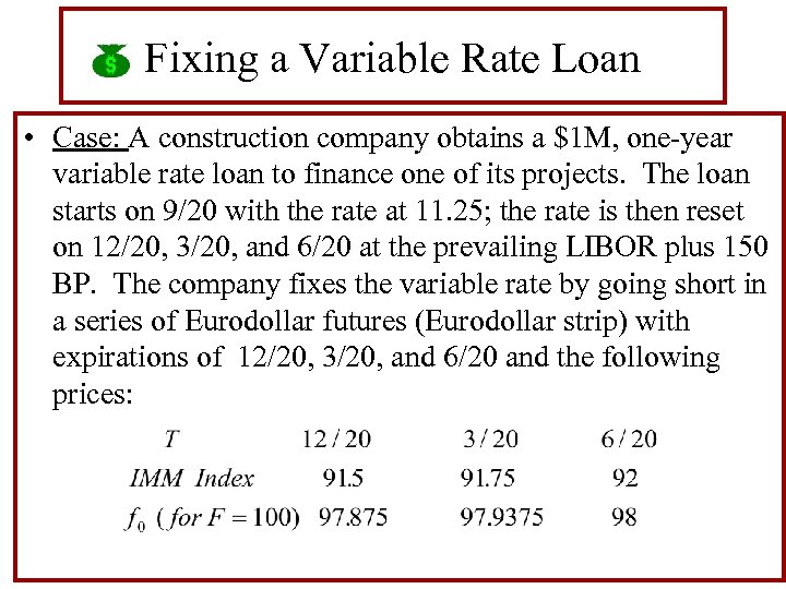 Fixing a Variable Rate Loan • Case: A construction company obtains a $1 M,