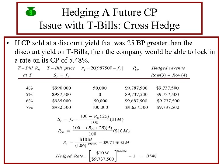 Hedging A Future CP Issue with T-Bills: Cross Hedge • If CP sold at