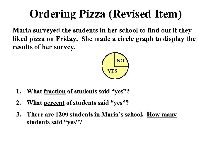 Ordering Pizza (Revised Item) Maria surveyed the students in her school to find out