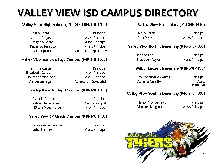 VALLEY VIEW ISD CAMPUS DIRECTORY Valley View High School (956 -340 -1500/340 -1599) Jesus