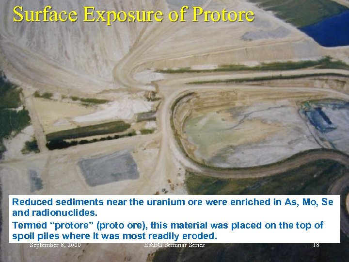 Surface Exposure of Protore Reduced sediments near the uranium ore were enriched in As,