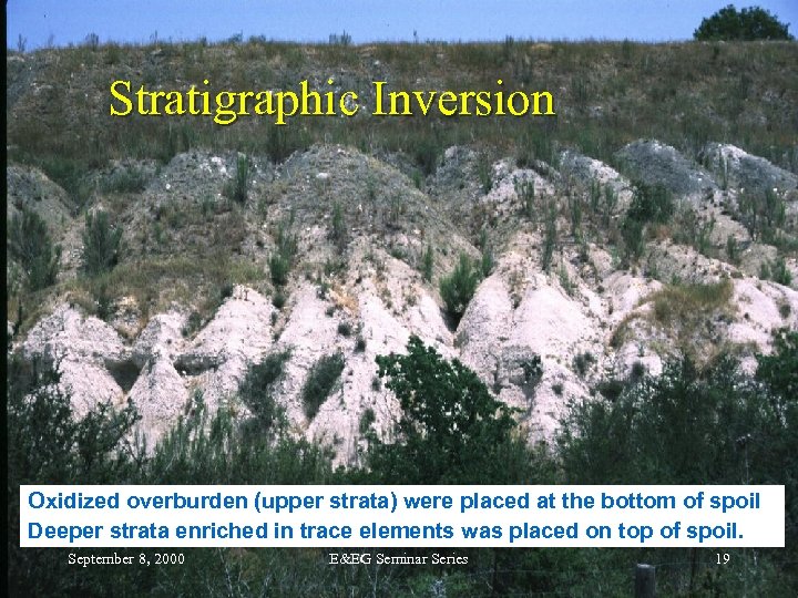 Stratigraphic Inversion Oxidized overburden (upper strata) were placed at the bottom of spoil Deeper