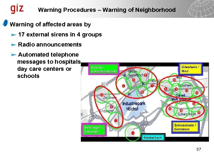 Warning Procedures – Warning of Neighborhood Warning of affected areas by 17 external sirens