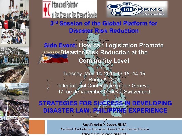 3 rd Session of the Global Platform for Disaster Risk Reduction Side Event: How