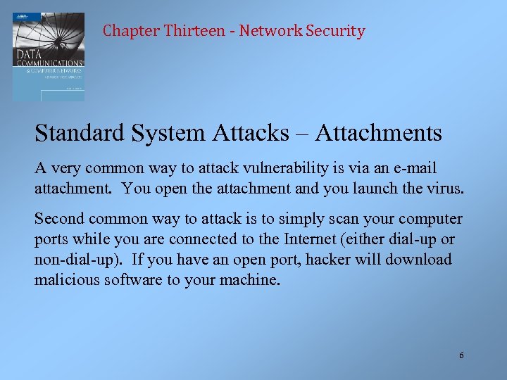 Chapter Thirteen - Network Security Standard System Attacks – Attachments A very common way