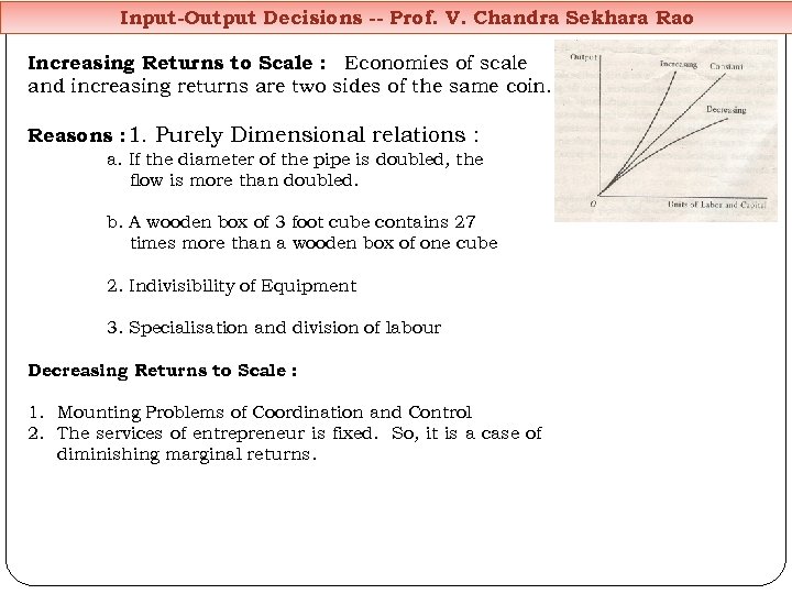 Input-Output Decisions -- Prof. V. Chandra Sekhara Rao Increasing Returns to Scale : Economies