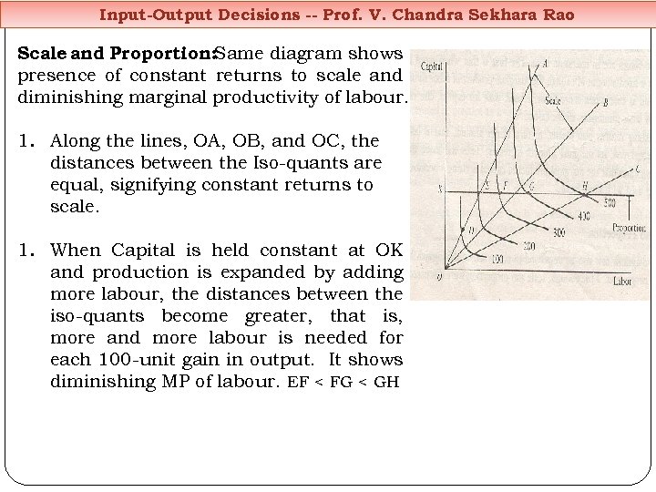 Input-Output Decisions -- Prof. V. Chandra Sekhara Rao Scale and Proportion: Same diagram shows