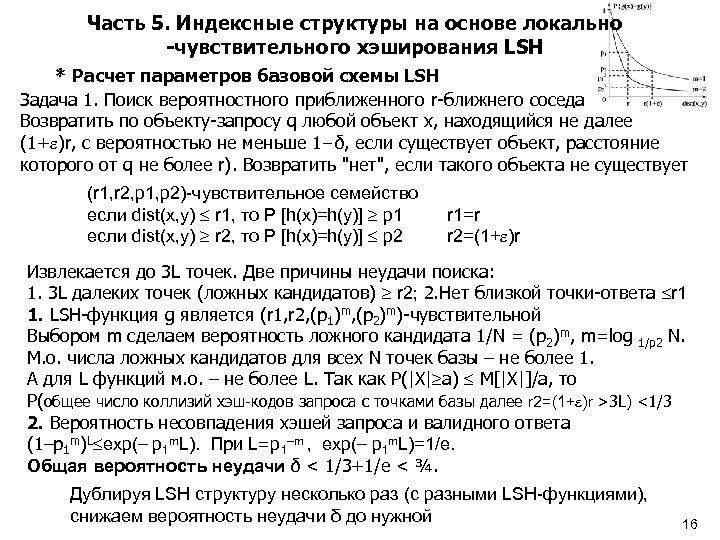 Часть 5. Индексные структуры на основе локально -чувствительного хэширования LSH * Расчет параметров базовой