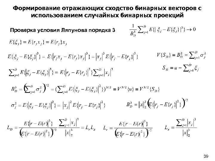 Формирование отражающих сходство бинарных векторов с использованием случайных бинарных проекций Проверка условия Ляпунова порядка