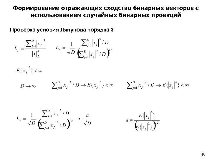 Формирование отражающих сходство бинарных векторов с использованием случайных бинарных проекций Проверка условия Ляпунова порядка