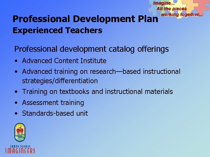 Professional Development Plan Experienced Teachers Professional development catalog offerings • Advanced Content Institute •