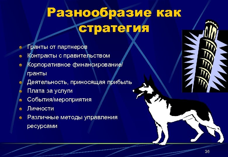 Разнообразие как стратегия Гранты от партнеров Контракты с правительством Корпоративное финансирование/ гранты Деятельность, приносящая