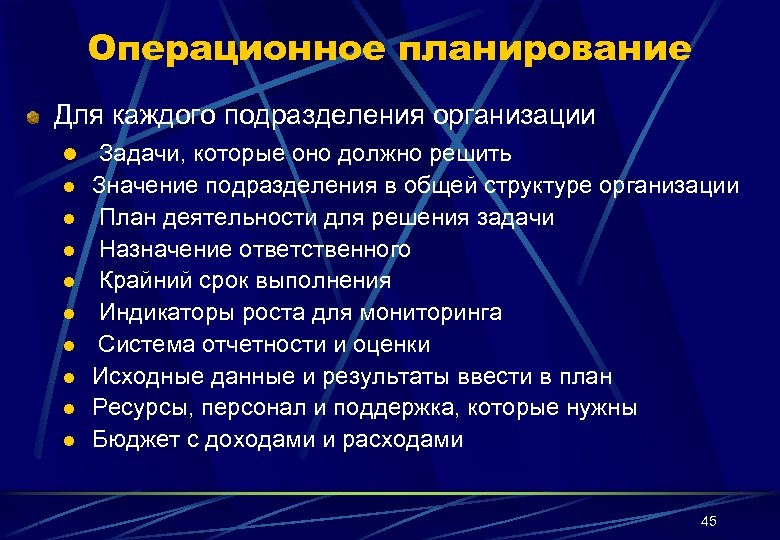 План операционной деятельности