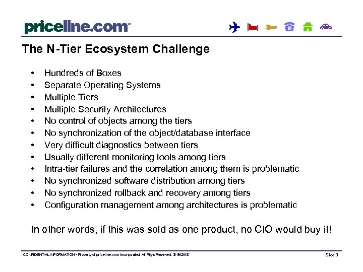The N-Tier Ecosystem Challenge • • • Hundreds of Boxes Separate Operating Systems Multiple