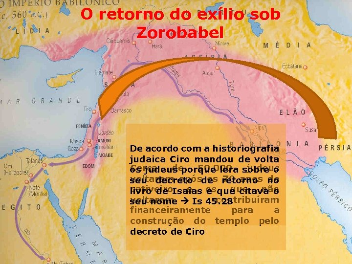 O retorno do exílio sob Zorobabel De acordo com a historiografia judaica Ciro mandou