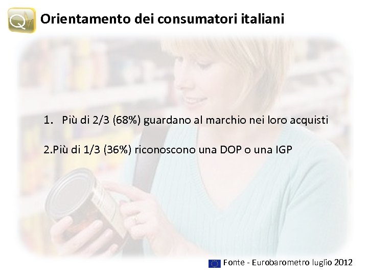 Orientamento dei consumatori italiani 1. Più di 2/3 (68%) guardano al marchio nei loro
