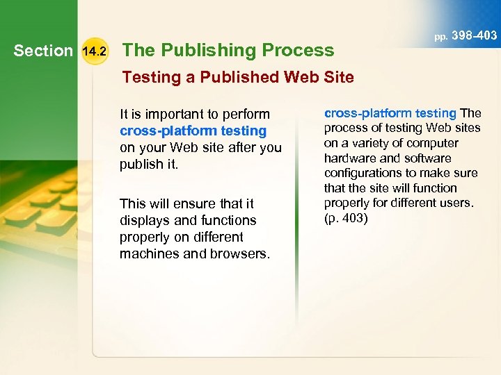 Section 14. 2 The Publishing Process pp. 398 -403 Testing a Published Web Site