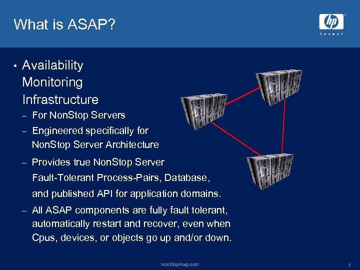 What is ASAP? • Availability Monitoring Infrastructure – For Non. Stop Servers – Engineered