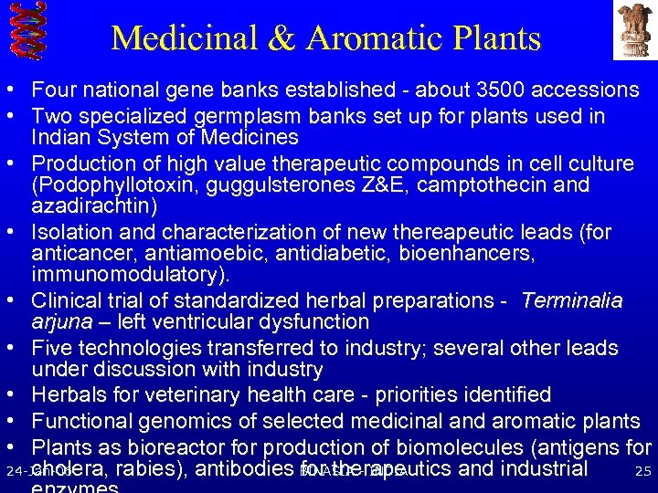 Medicinal & Aromatic Plants • Four national gene banks established - about 3500 accessions