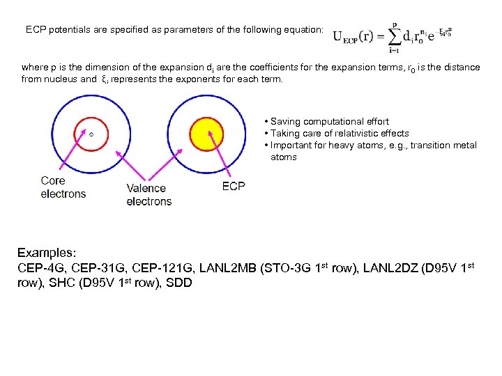 ECP potentials are specified as parameters of the following equation: where p is the