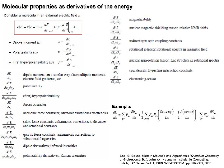 Molecular properties as derivatives of the energy Example: See: G. Gauss, Modern Methods and