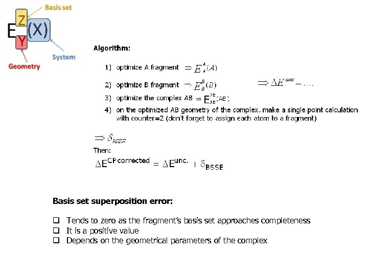 Basis set superposition error: q Tends to zero as the fragment’s basis set approaches