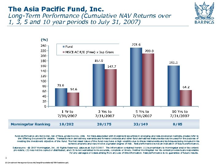 The Asia Pacific Fund, Inc. Long-Term Performance (Cumulative NAV Returns over 1, 3, 5