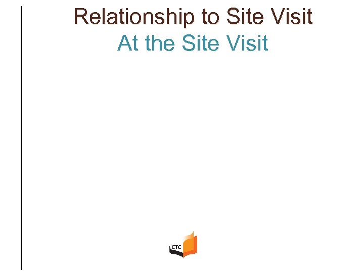 Relationship to Site Visit At the Site Visit 