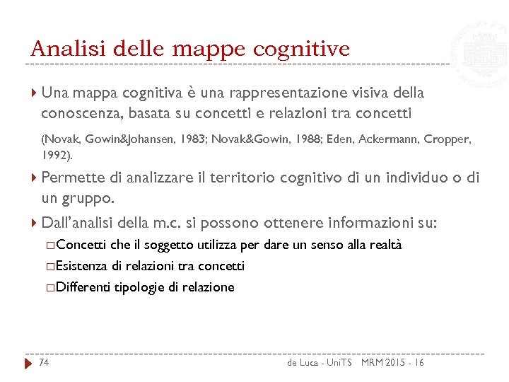 Analisi delle mappe cognitive Una mappa cognitiva è una rappresentazione visiva della conoscenza, basata