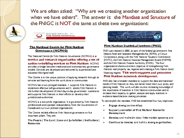 We are often asked: “Why are we creating another organization when we have others”.