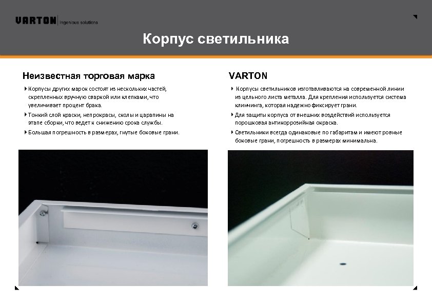 Корпус светильника Неизвестная торговая марка VARTON Корпусы других марок состоят из нескольких частей, скрепленных