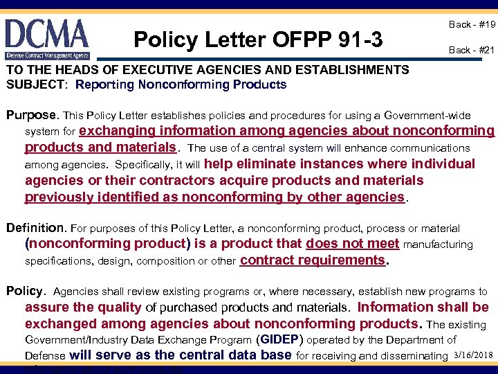 Policy Letter OFPP 91 -3 Back - #19 Back - #21 TO THE HEADS
