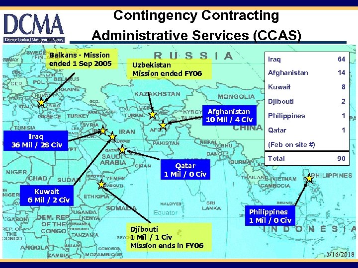 Contingency Contracting Administrative Services (CCAS) Balkans - Mission ended 1 Sep 2005 Iraq Afghanistan